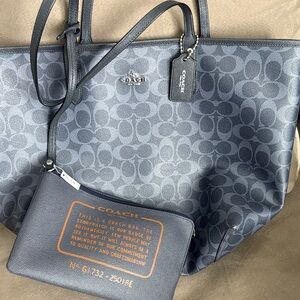 Coach Navy Signature Tote with Pouch